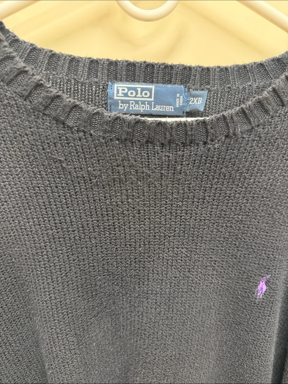Polo by Ralph Lauren Navy Blue Crewneck Sweater with Purple Pony